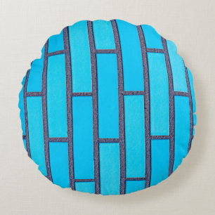 Teal and grey brick vector round cushion