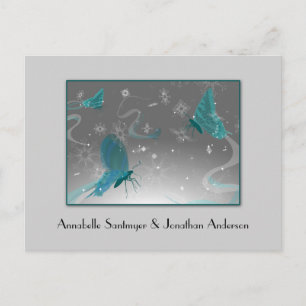 Teal and Grey Butterflies Save The Date Announcement Postcard