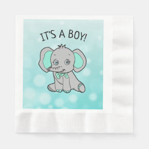 Teal and Grey Elephant Themed Baby Shower Napkin