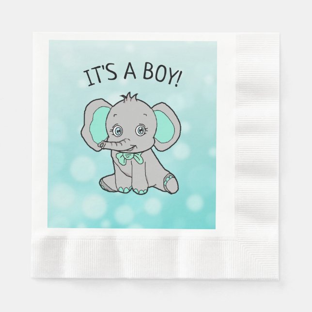 Teal and Grey Elephant Themed Baby Shower Napkin (Front)