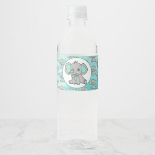 Teal and Grey Elephant themed Baby Shower Water Bottle Label