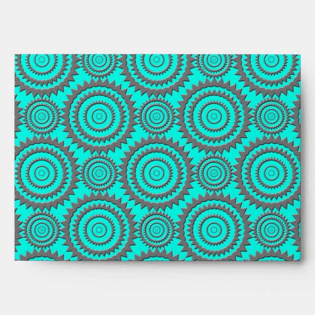 Teal and Grey Geometric Pattern Kaleidoscope Art Envelope (Front)