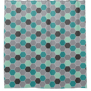 Teal and Grey Honeycomb Pattern Shower Curtain