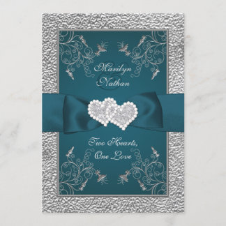 Teal and Grey Joined Hearts Wedding Invite