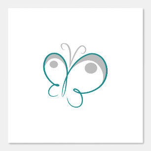 Teal and Grey Lineart Butterfly Sketch on White Wallpaper