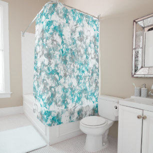 Teal and Grey Marble Shower Curtain