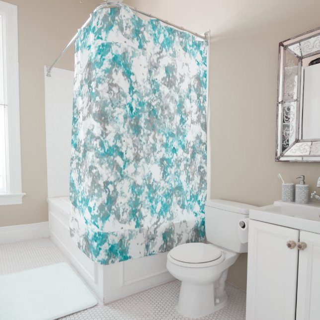 Teal and Grey Marble Shower Curtain (In Situ)