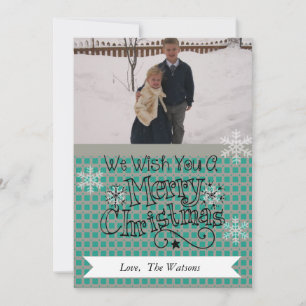 Teal and Grey Merry Christmas Photo Holiday Card