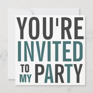 Teal and Grey Mod Text Birthday Party Invitation