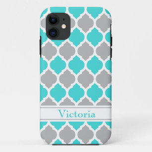 Teal and Grey Moroccan Trellis Pattern iPhone 11 Case