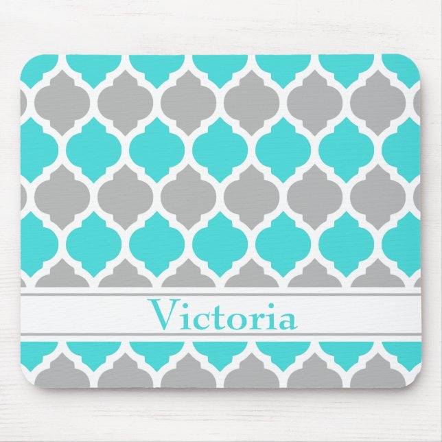 Teal and Grey Moroccan Trellis Pattern Mouse Mat (Front)