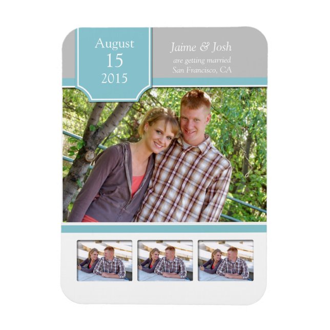 Teal and Grey Photo Save The Date Magnet (Vertical)