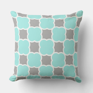 Teal and Grey Quatrefoil Pattern Print Cushion