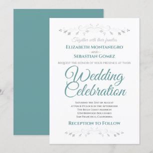 Teal and Grey Simple Elegant Wedding Invitation