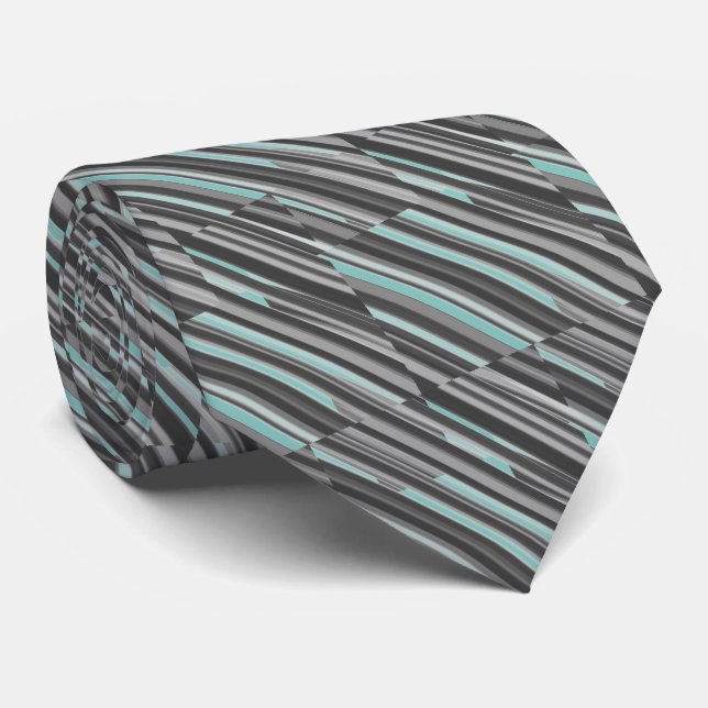 Teal and Grey Stripes  Tie (Rolled)