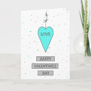 Teal and Grey Whimsical Heart and Bows Valentine's Card