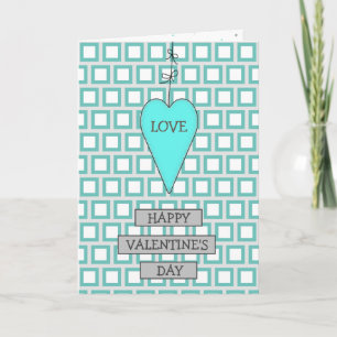 Teal and Grey Whimsical Heart and Bows Valentine's Card