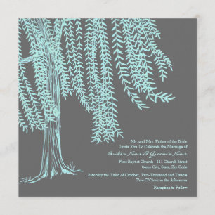 Teal and Grey Willow Tree Wedding Invitation
