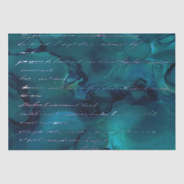 Teal and Iridescent Glitter Mermaid Letters Tissue Paper (Front)