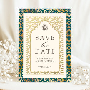 Teal and Ivory Islamic Arch Muslim Wedding Save The Date