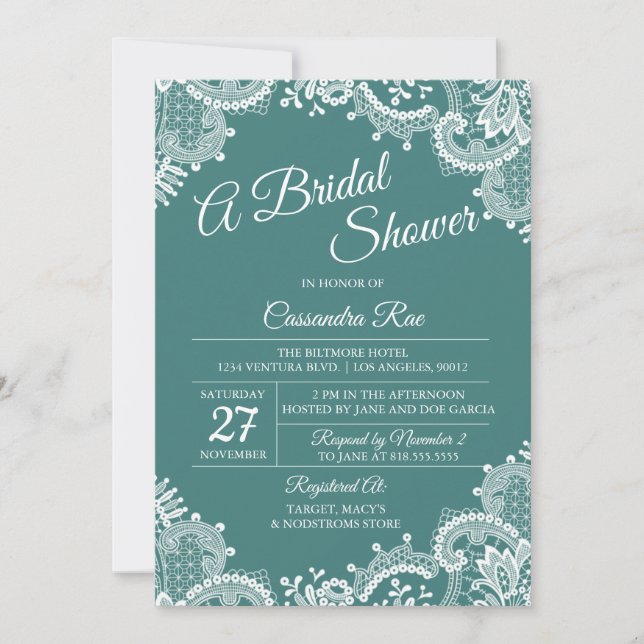 Teal and Lace Bridal Shower Invitation (Front)