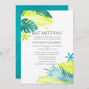 Teal and Lemon Tropical Bat Mitzvah Invitation