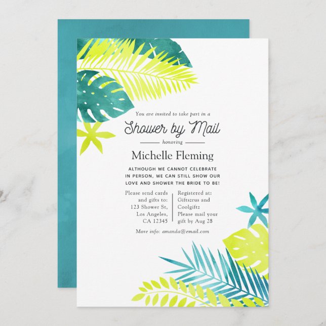 Teal and Lemon Tropical Bridal Shower by Mail Invitation (Front/Back)