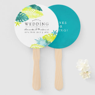 Teal and Lemon Tropical Wedding Favour Hand Fan