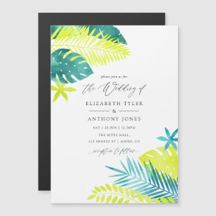 Teal and Lemon Tropical Wedding Magnetic Invitation