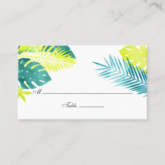 Teal and Lemon Tropical Wedding Place Card (Front)