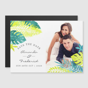 Teal and Lemon Tropical Wedding Save the Date Magnetic Invitation