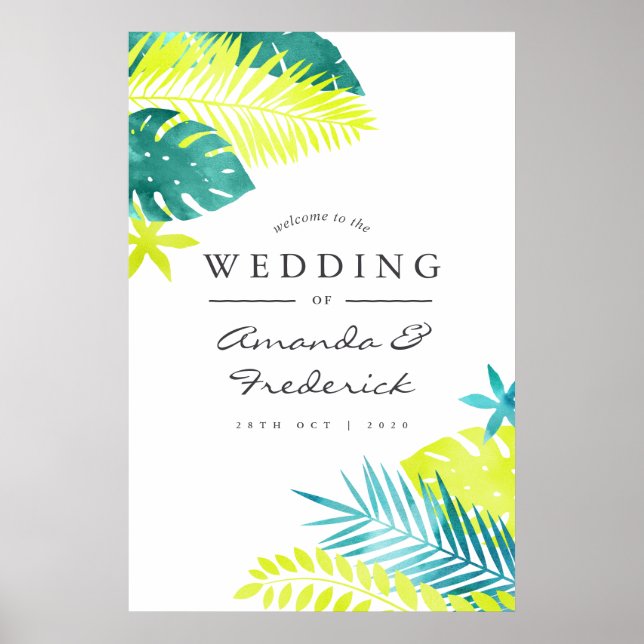 Teal and Lemon Tropical Wedding Welcome Poster (Front)