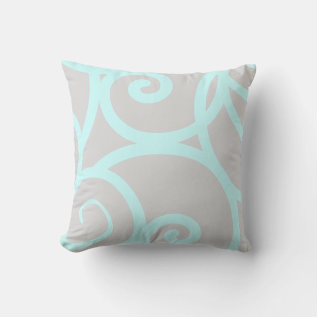 teal and light grey  modern abstract pillow (Front)