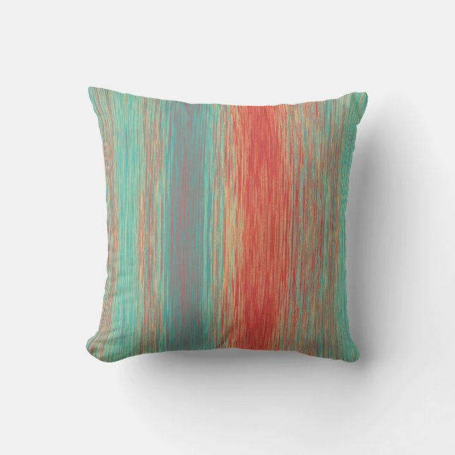 Teal and Light Orange Red Blended Stripes Cushion (Front)