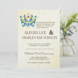 Teal and Lime Damask Modern Chalkboard Invitation