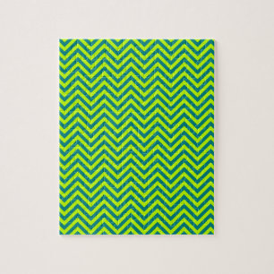 Teal And Lime Green Chevron Pattern Jigsaw Puzzle