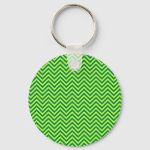 Teal And Lime Green Chevron Pattern Key Ring