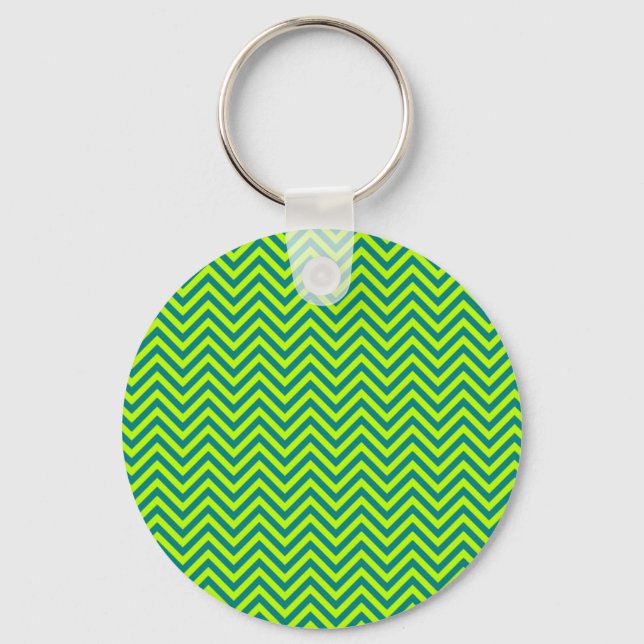 Teal And Lime Green Chevron Pattern Key Ring (Front)