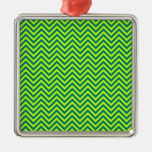 Teal And Lime Green Chevron Pattern Metal Tree Decoration