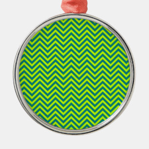 Teal And Lime Green Chevron Pattern Metal Tree Decoration