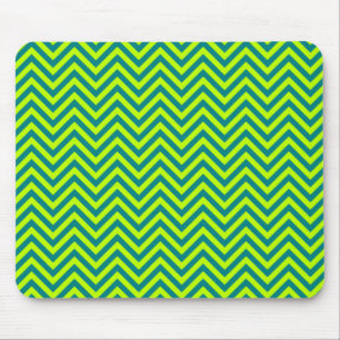 Teal And Lime Green Chevron Pattern Mouse Mat