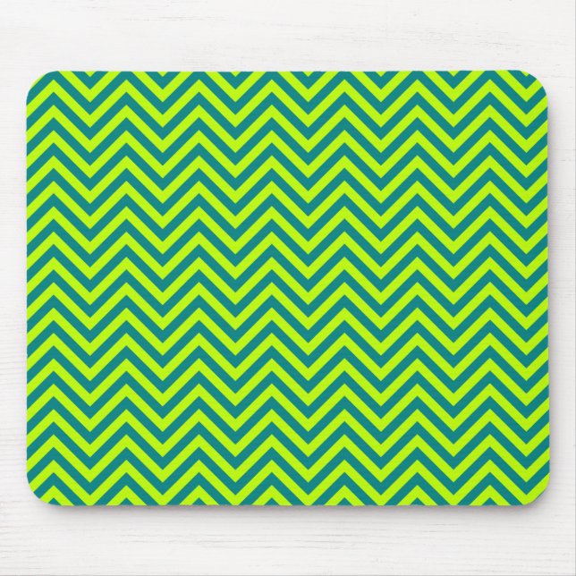 Teal And Lime Green Chevron Pattern Mouse Mat (Front)