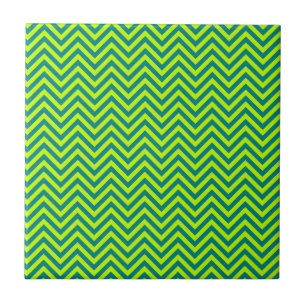 Teal And Lime Green Chevron Pattern Tile