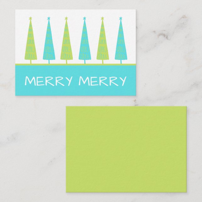 Teal and Lime Green Christmas Trees Personalised Card (Front/Back)