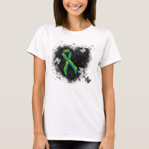 Teal and Lime Green Grunge Heart T-Shirt