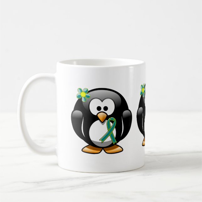 Teal and Lime Green Penguin Coffee Mug (Left)