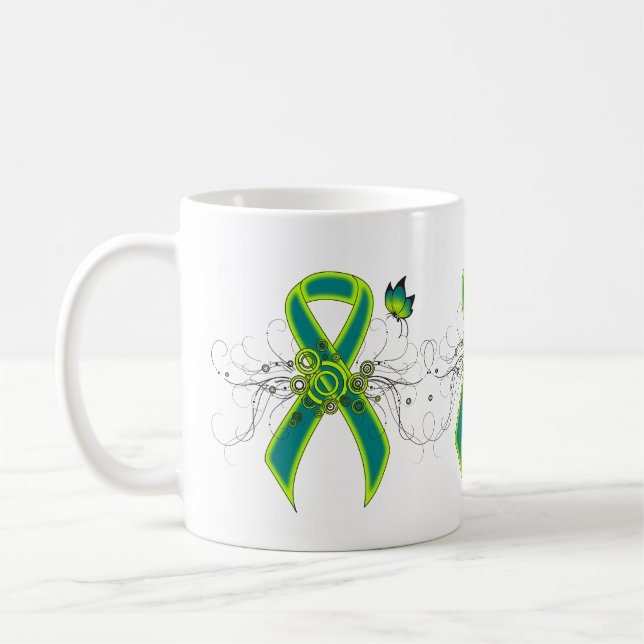 Teal and Lime Green Ribbon with Butterfly Mug (Left)