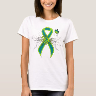 Teal and Lime Green Ribbon with Butterfly T-Shirt