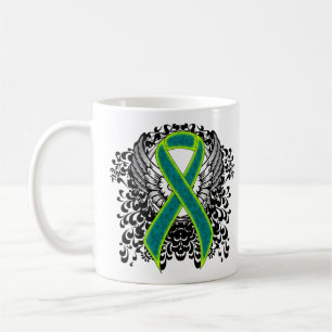 Teal and Lime Green Ribbon with Wings Coffee Mug