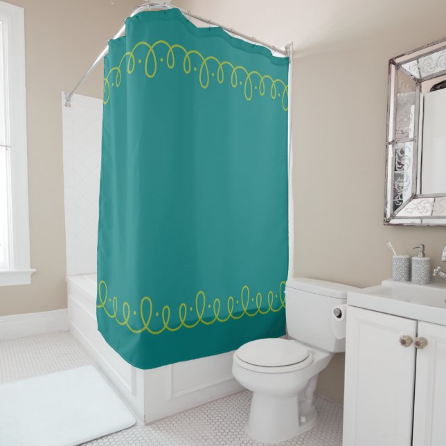 Teal and Lime Green Shower Curtain (In Situ)